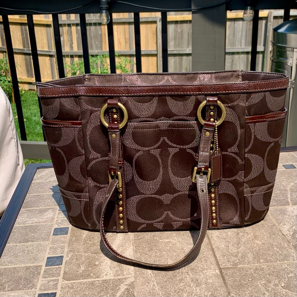 Coach Brown Metallic Studded Signature C Tote 11505